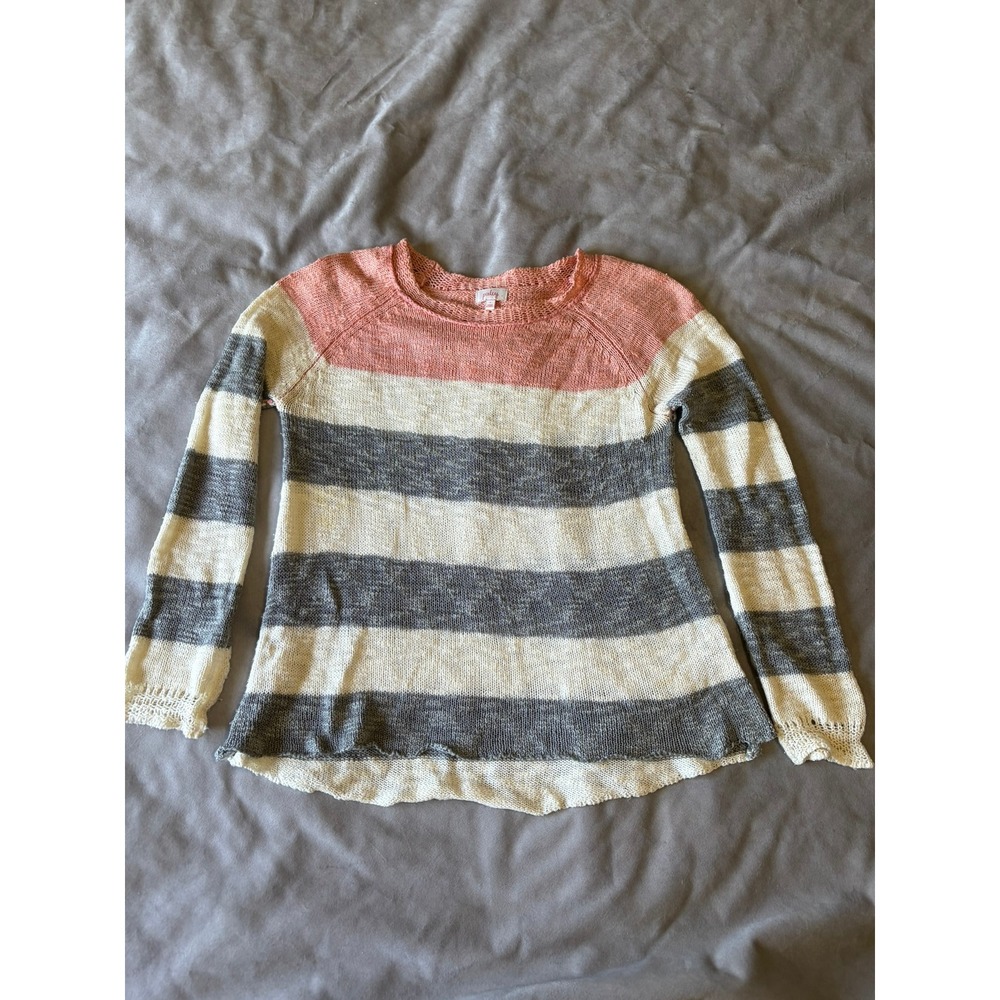 Pixley Womens Striped Colorblock Knit Sweater Pink Grey Cream Size Small